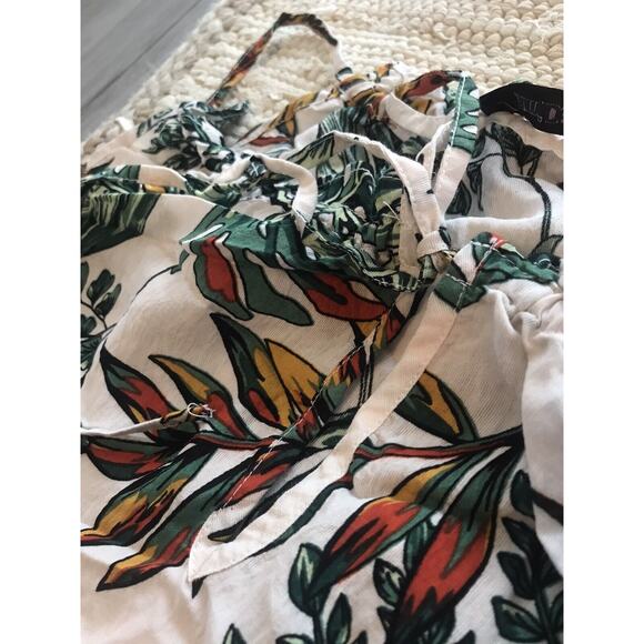 Yumi Day White Green Yellow Tropical Leaves Sun Midi Dress Cover Up Womens Sz L - Picture 6 of 11